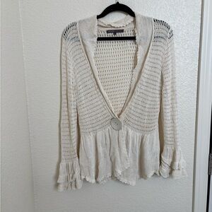 HALE BOB VTG Crochet Cream Cardigan Y2K Cottage Core Size Large